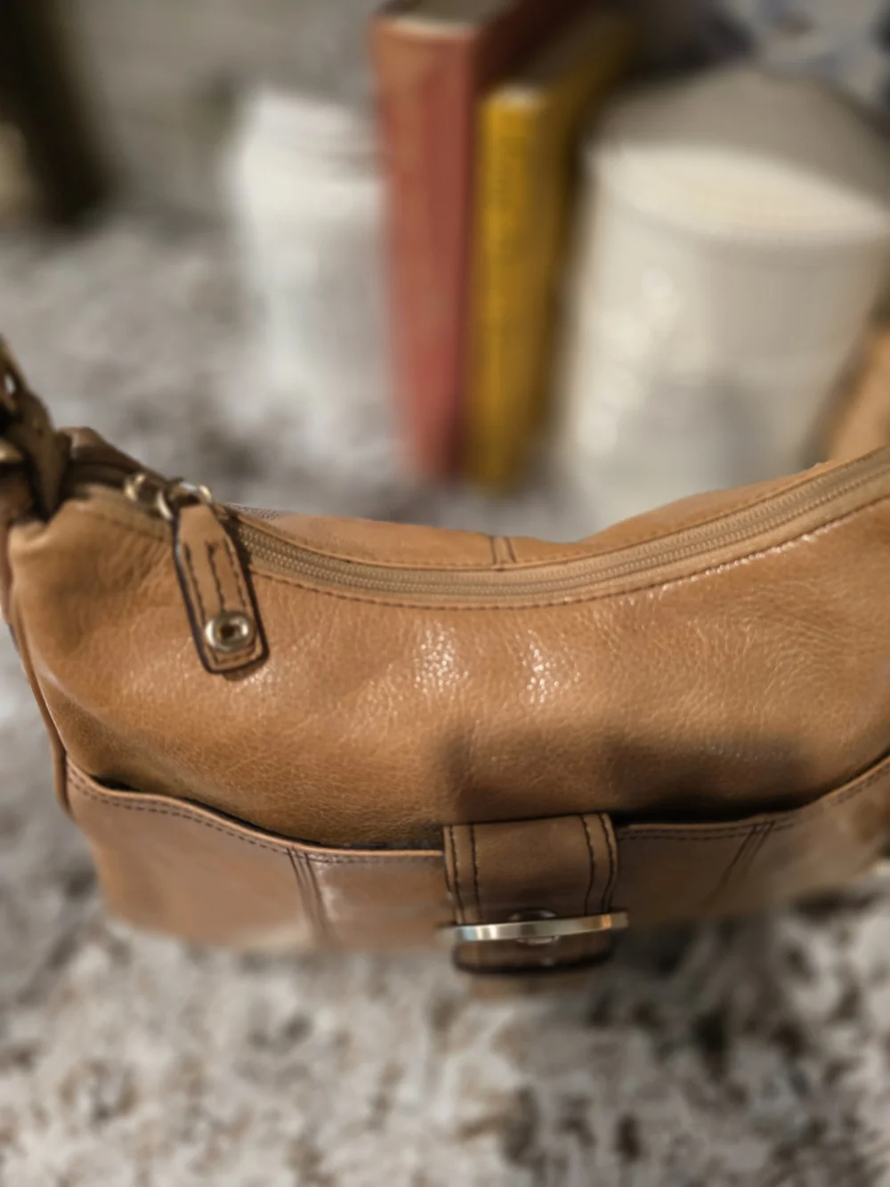 Etienne Aigner Tan Leather Shoulder Bag with Front Buckle
